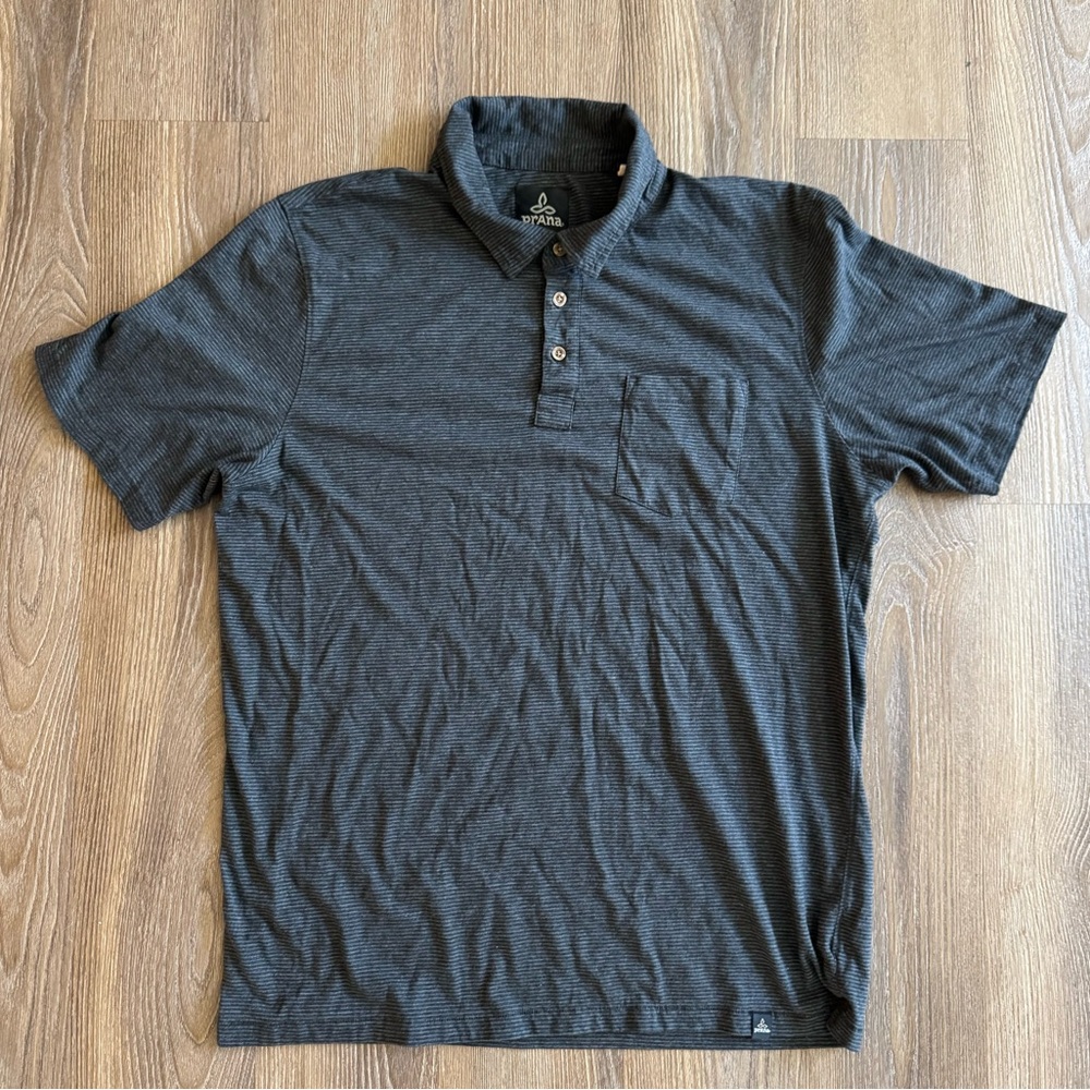 Prana Polo Shirt - Large, Black Stripe